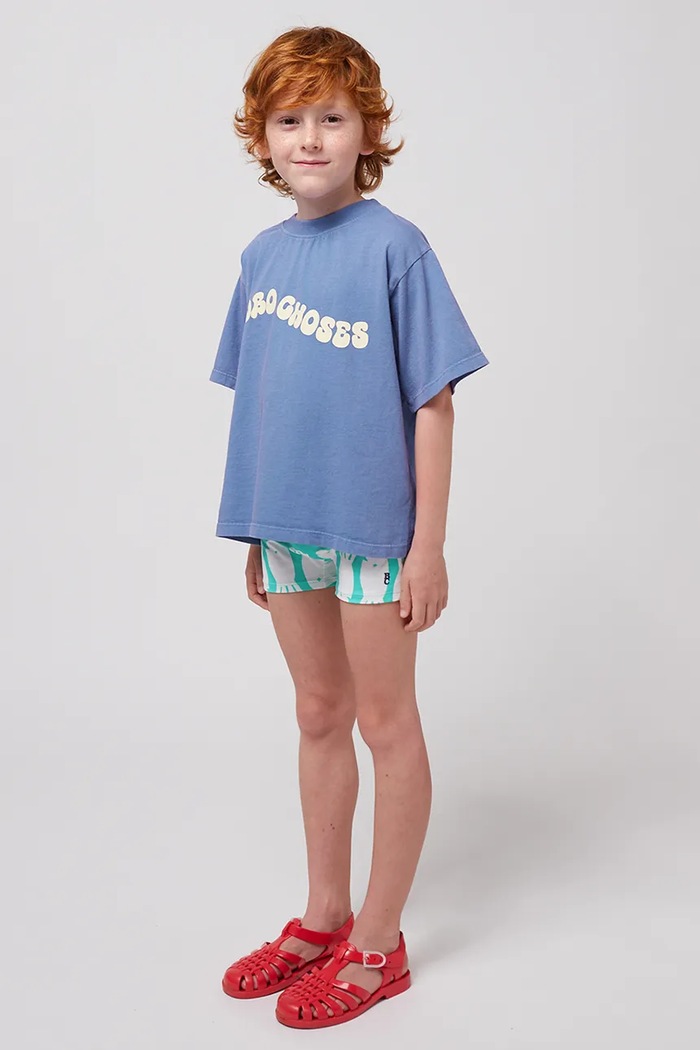 T-shirt bawełniany dziecięcy Wavy Bobo Choses niebieski 125AC013