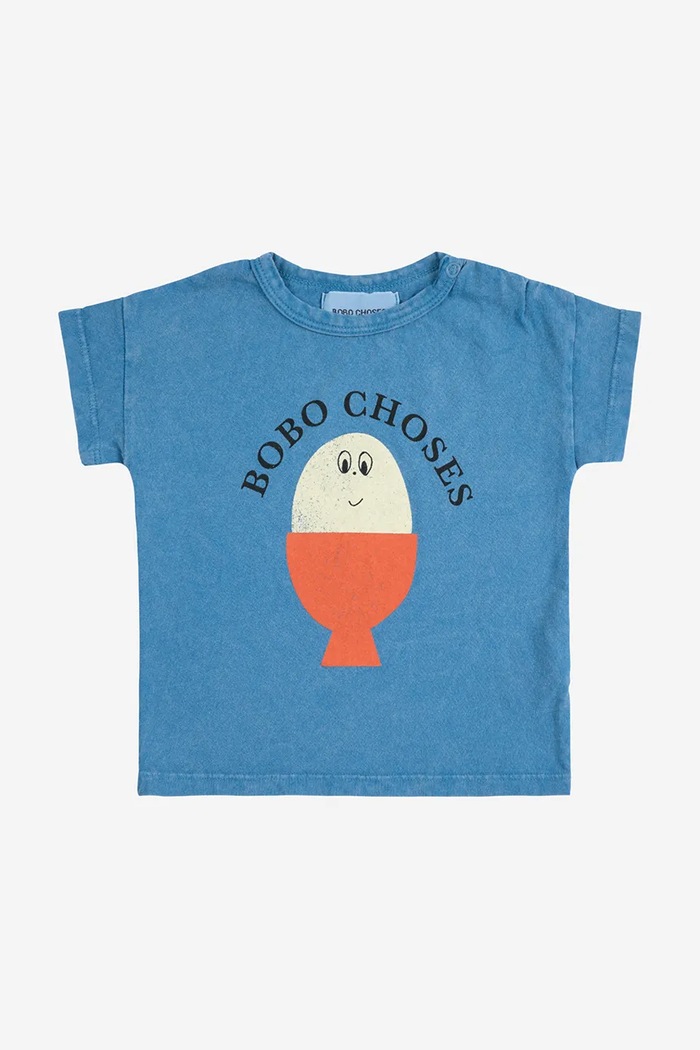 Bobo Choses t-shirt bawełniany niemowlęcy Morning Egg 125AB011 niebieski SS25