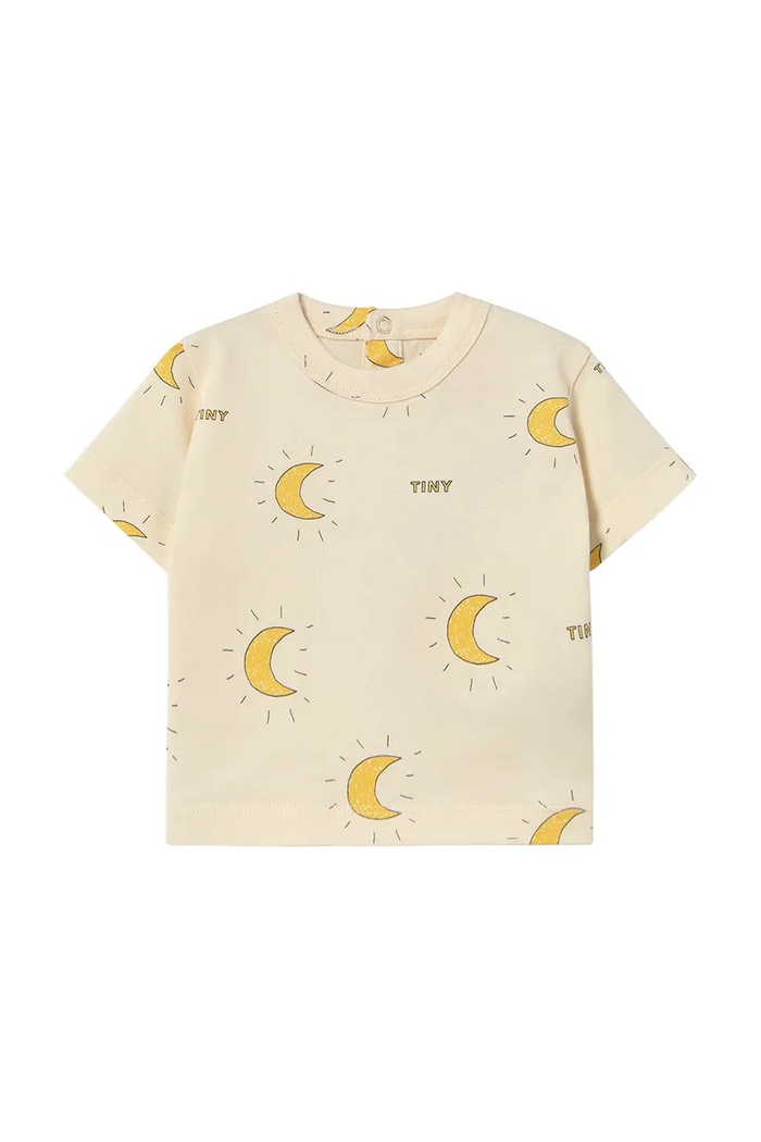 Бебешка памучна тениска Tinycottons MIDNIGHT SUN BABY TEE надпис бежов SS25.023
