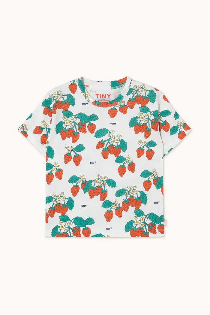 Детска памучна тениска Tinycottons STRAWBERRIES TEE памук бежов SS25.001