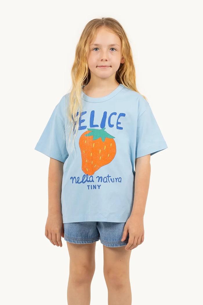 Tinycottons t-shirt bawełniany dziecięcy NELLA NATURA GRAPHIC TEE nadruk niebieski SS25.077