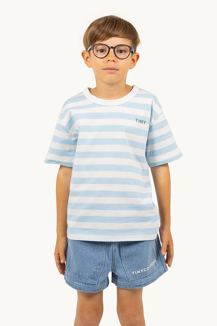 Tinycottons t-shirt bawełniany dziecięcy STRIPES TEE wzorzyste niebieski SS25.111