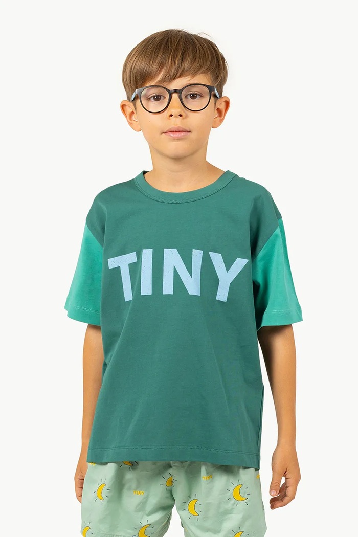 Tinycottons t-shirt bawełniany dziecięcy COLOR BLOCK TEE nadruk zielony SS25.159