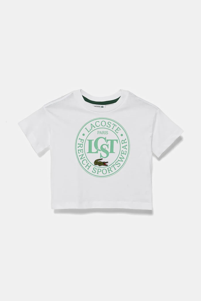 Lacoste t-shirt bawełniany dziecięcy nadruk biały TJ2463