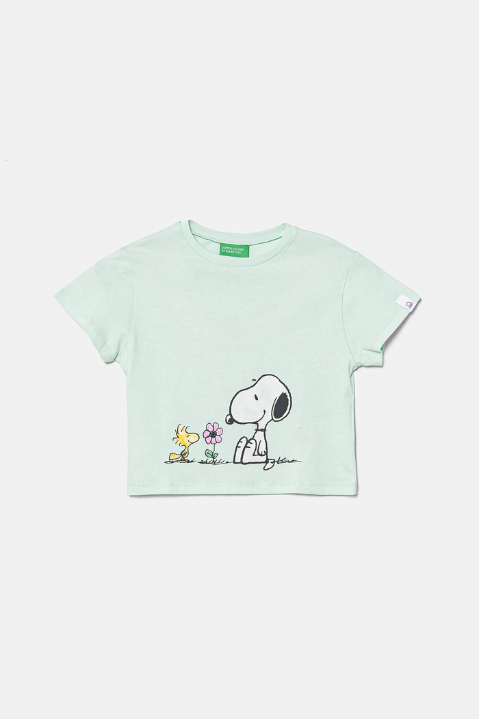 United Colors of Benetton t-shirt bawełniany dziecięcy nadruk zielony 3X1SG10I9.P.Seasonal