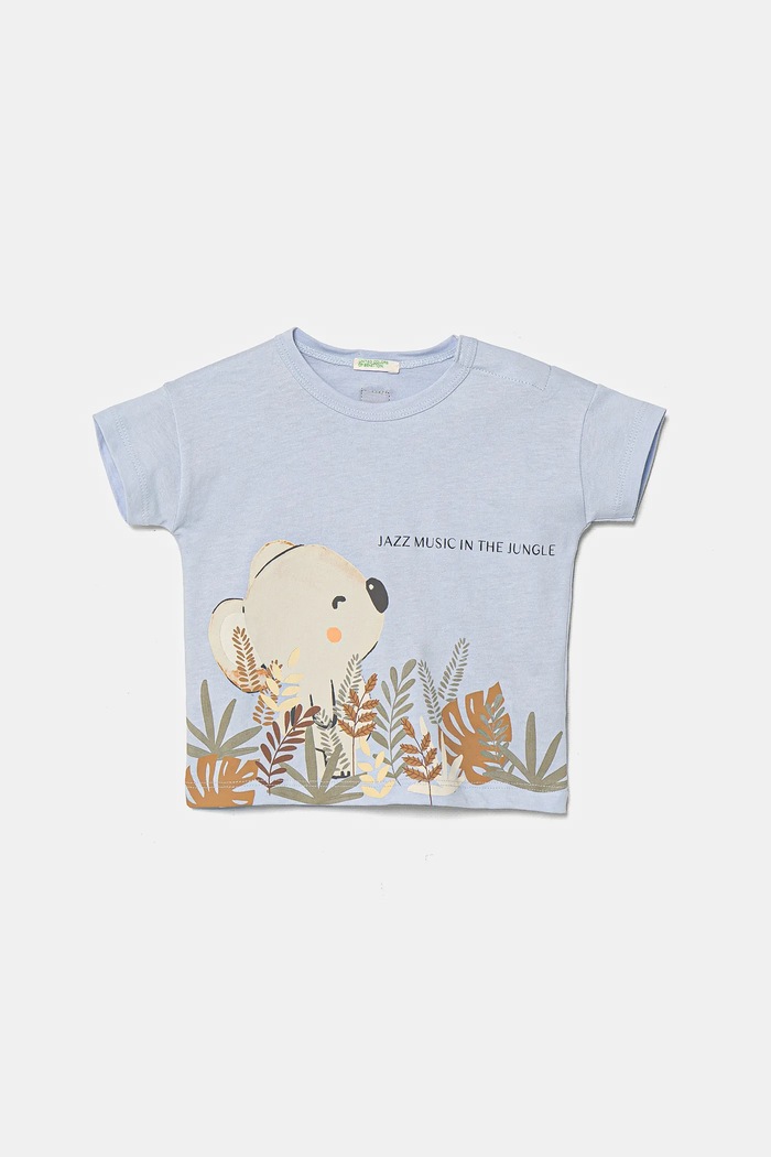 United Colors of Benetton t-shirt bawełniany niemowlęcy nadruk niebieski 3I1XA105R.W.Seasonal