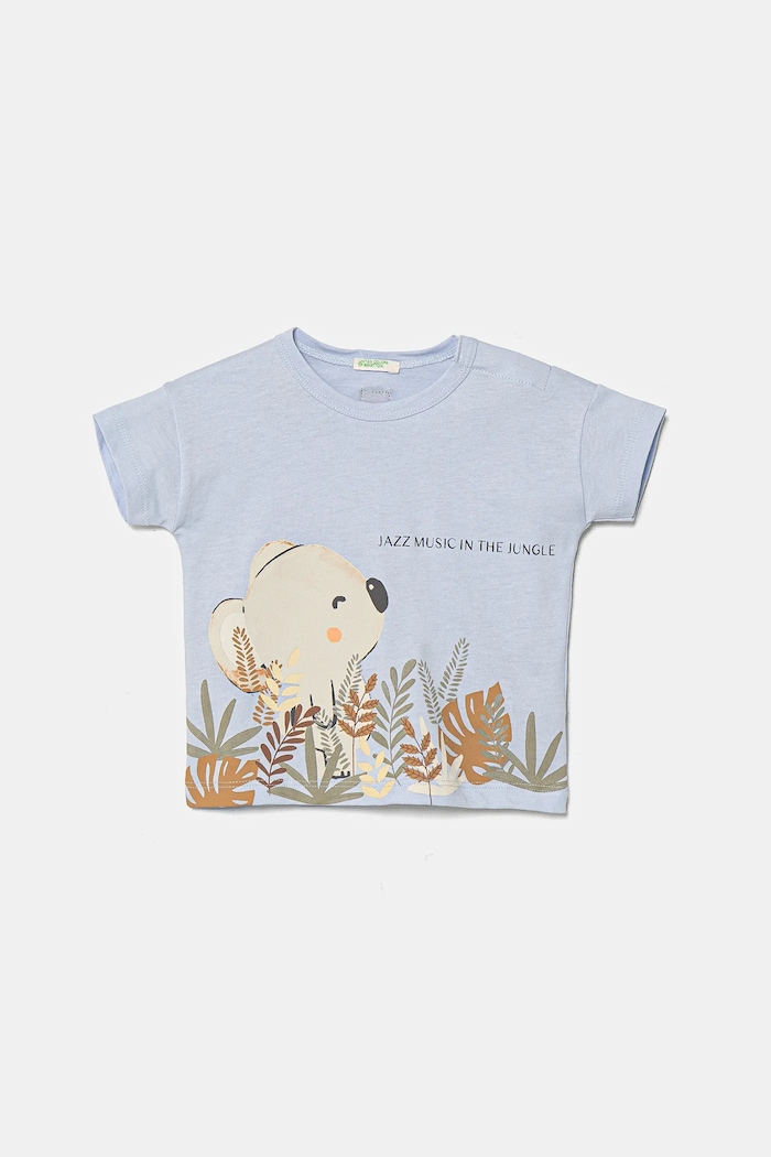 United Colors of Benetton t-shirt bawełniany niemowlęcy nadruk niebieski 3I1XA105R.W.Seasonal