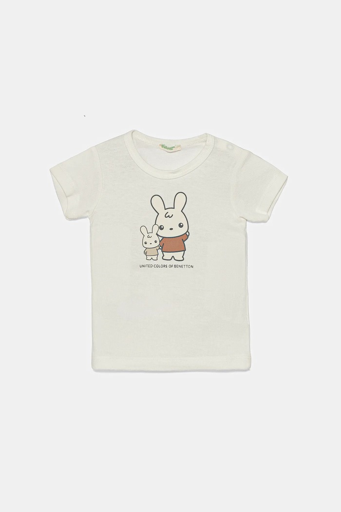 United Colors of Benetton t-shirt bawełniany niemowlęcy nadruk biały 3I9WA1062.W.Seasonal