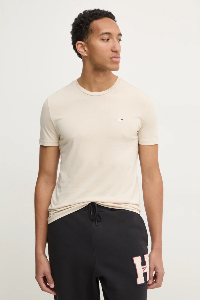 Tommy Jeans tričko pánske jednofarebný béžová DM0DM20363