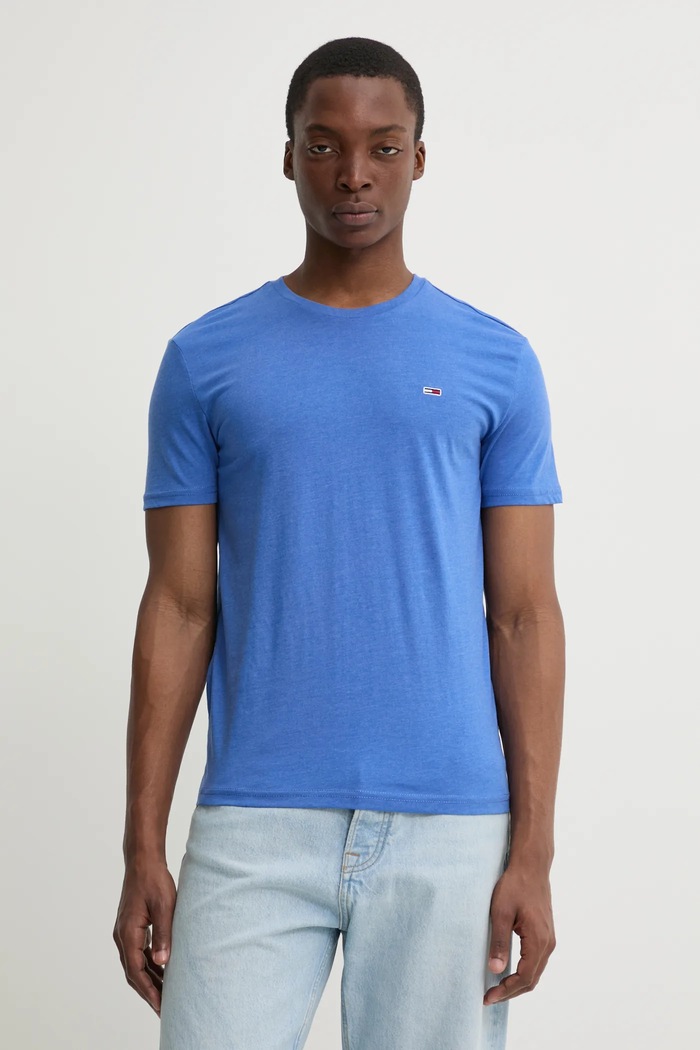 Tommy Jeans tričko pánske jednofarebný fialová DM0DM20363