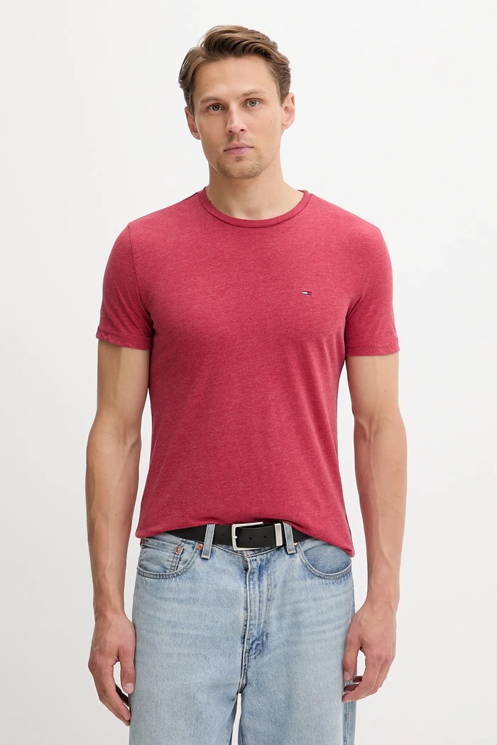 Tommy Jeans tričko pánske slim burgundské DM0DM20363