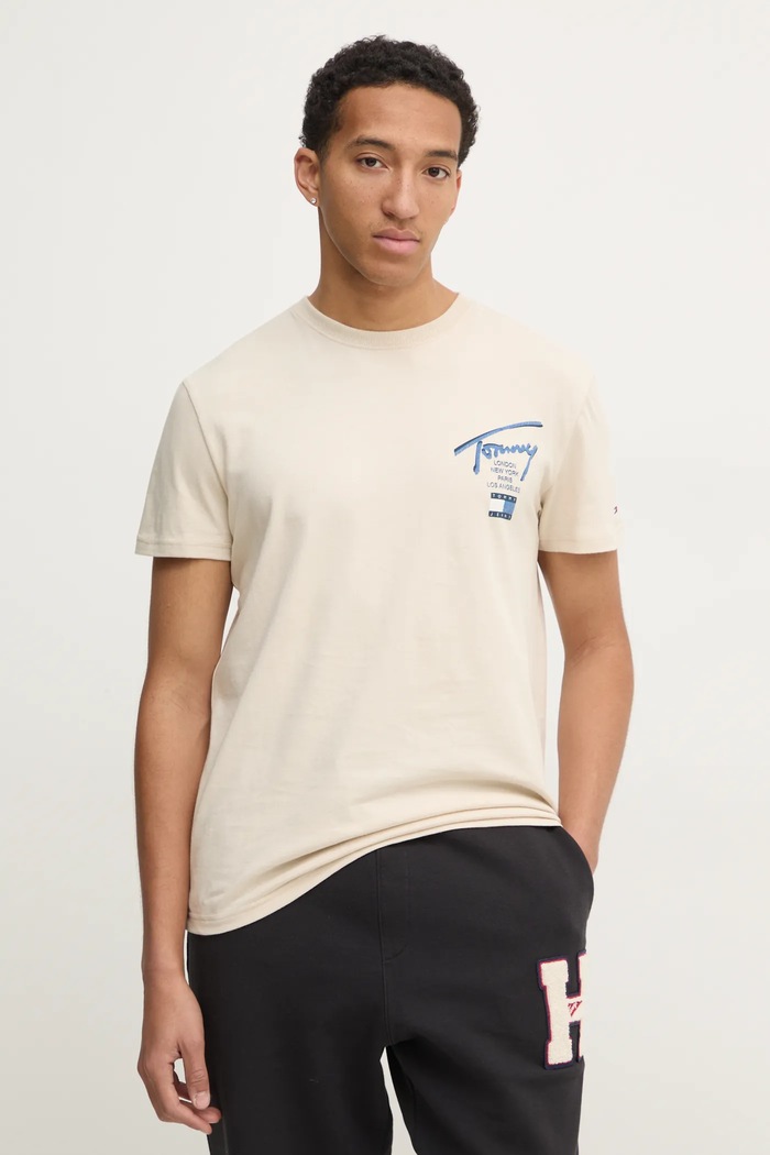 Ρούχα Tommy Jeans Βαμβακερό μπλουζάκι Tommy Jeans DM0DM21106 μπεζ