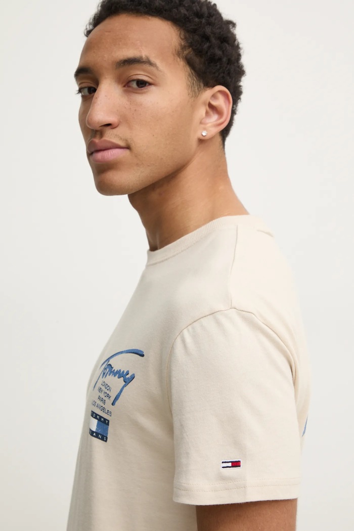 Βαμβακερό μπλουζάκι Tommy Jeans Tommy Jeans DM0DM21106 μπεζ