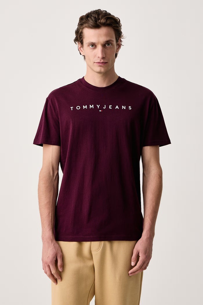 Tommy Jeans Tričko pánské bavlněné burgundské DM0DM20744