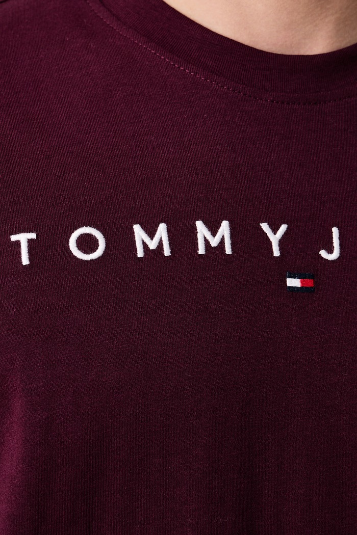 Tričko pánské bavlněné Tommy Jeans burgundské DM0DM20744