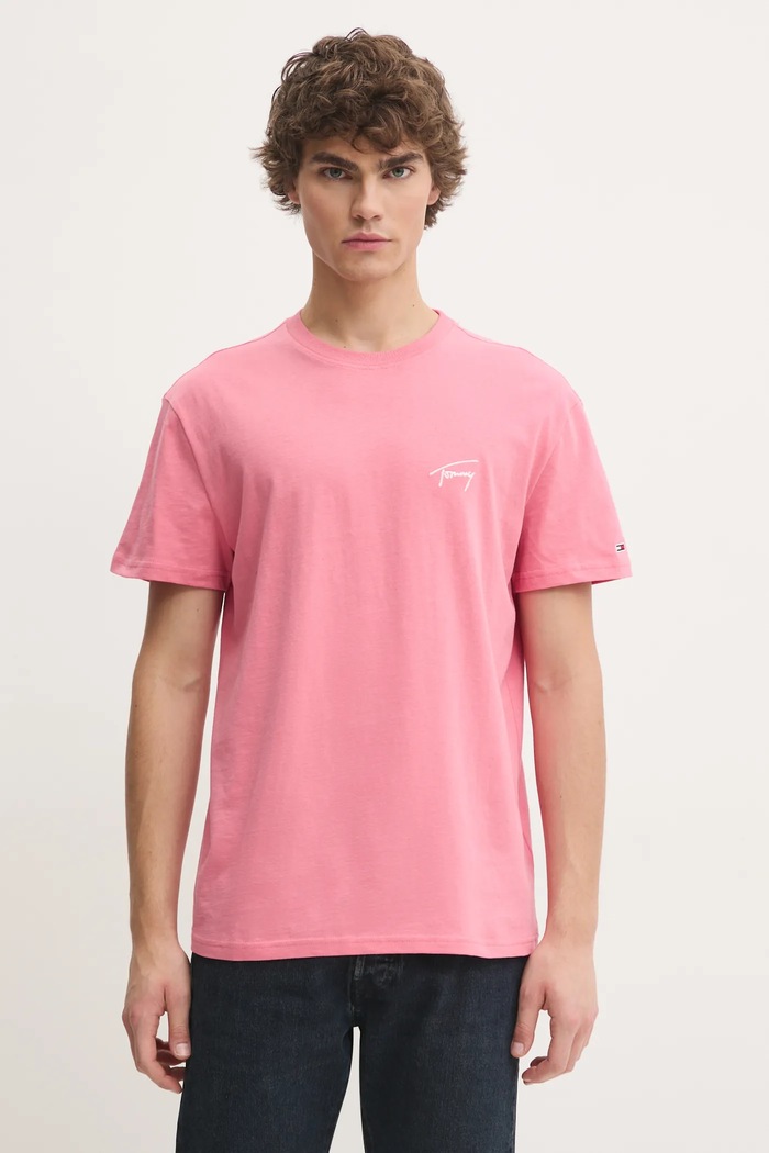 Pamučna majica Tommy Jeans Planet friendly roza DM0DM21140