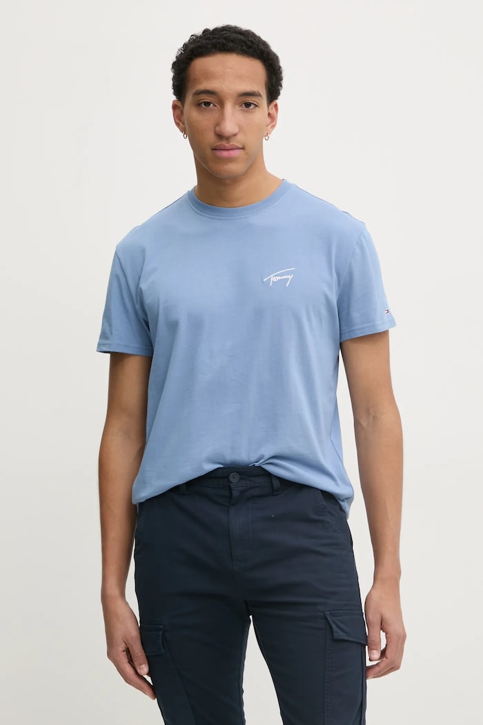 Pamučna majica Tommy Jeans Planet friendly plava DM0DM21140