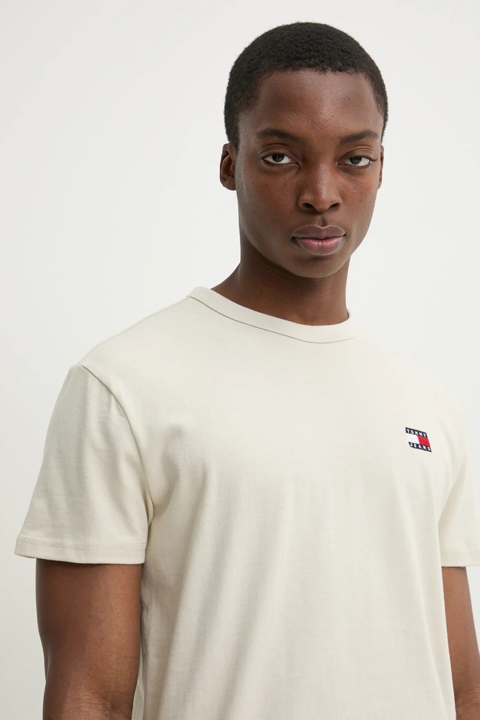 Tommy Jeans t-shirt ανδρικό βαμβακερό μπεζ DM0DM20322