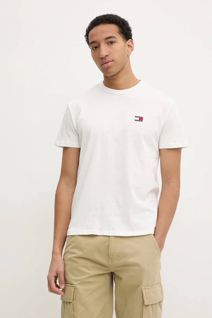 Tommy Jeans tričko pánske bavlnené béžová DM0DM20322