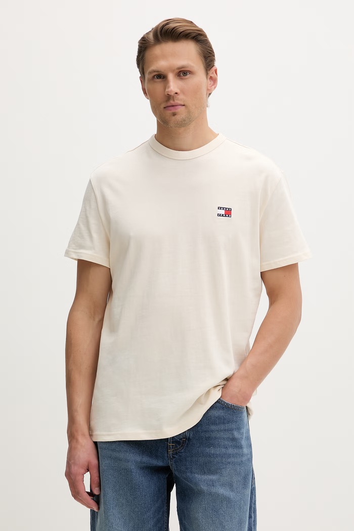 Tommy Jeans tričko pánske bavlnené béžová DM0DM20322
