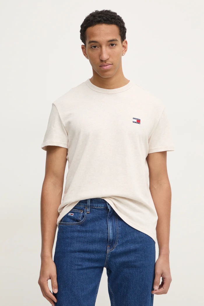 Tommy Jeans tričko pánské bavlněné hladký béžová DM0DM20322