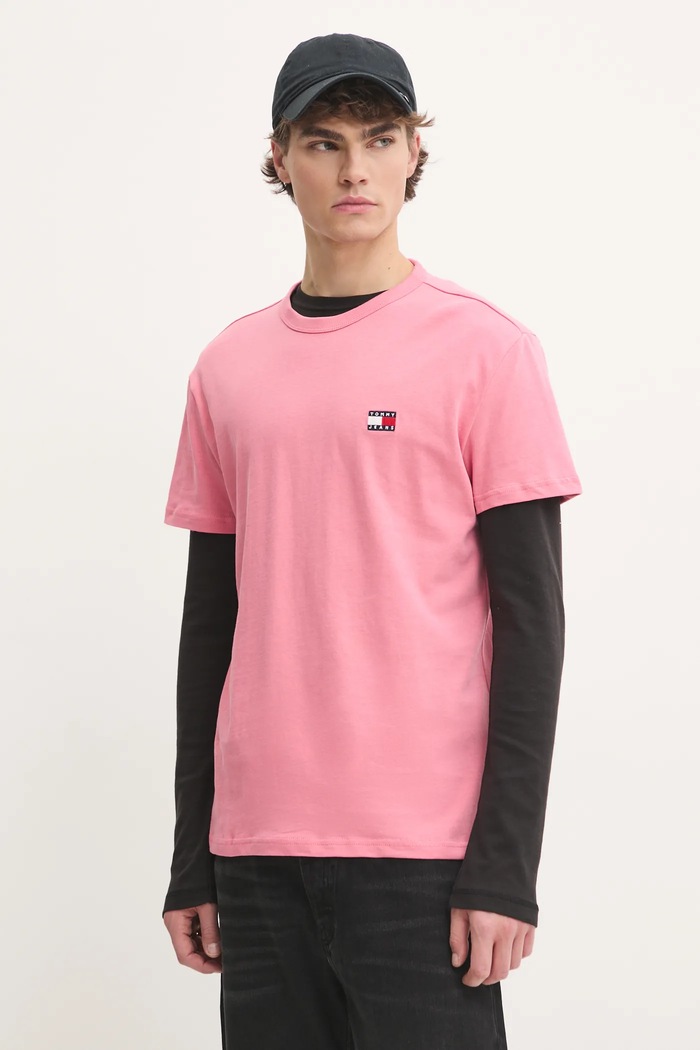 Tommy Jeans tričko pánske bavlnené jednofarebný ružová DM0DM20322