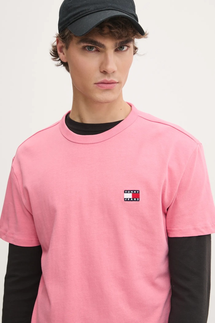 Tommy Jeans tričko pánske bavlnené ružová DM0DM20322