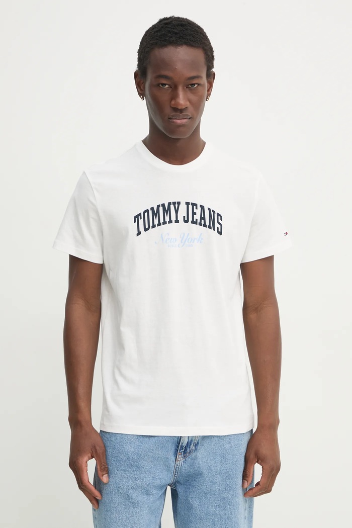 Tommy Jeans t-shirt bawełniany nadruk beżowy DM0DM20362