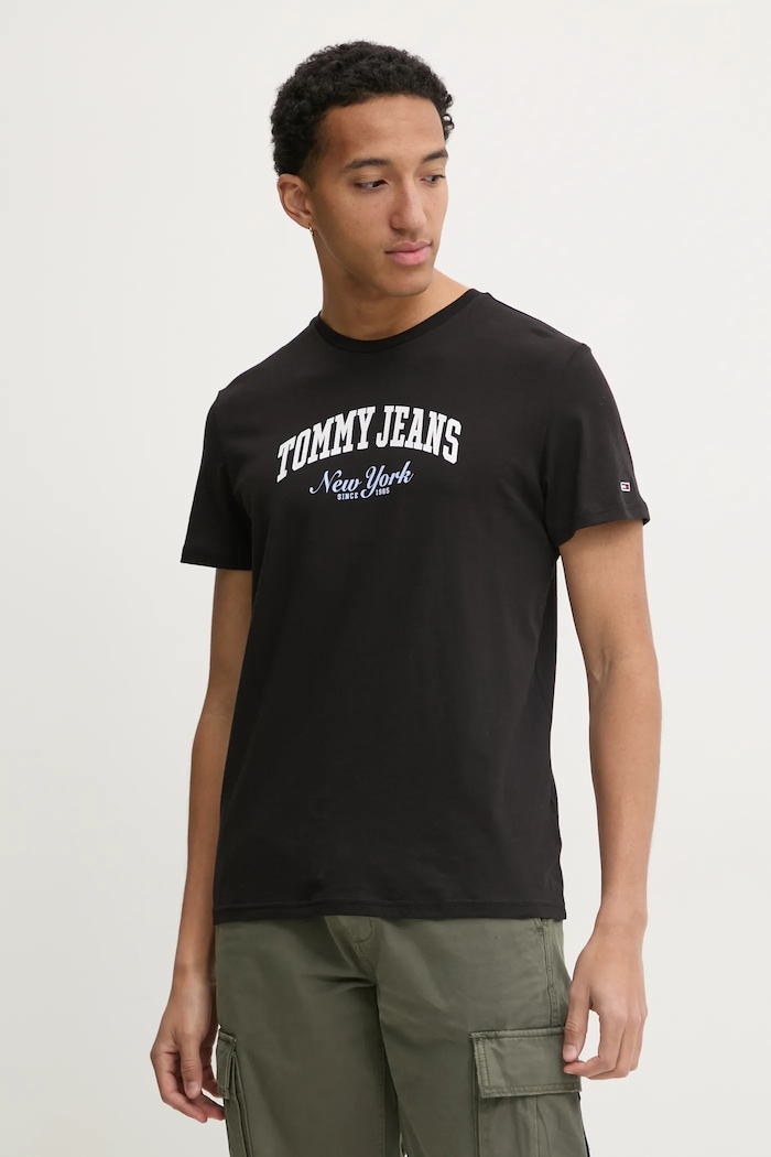 Bombažna kratka majica Tommy Jeans črna DM0DM20362