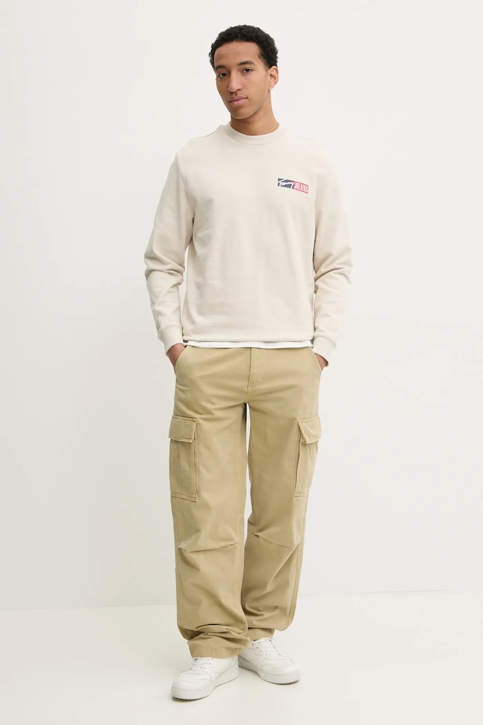Tommy Jeans t-shirt bawełniany DM0DM20365 beżowy SS25