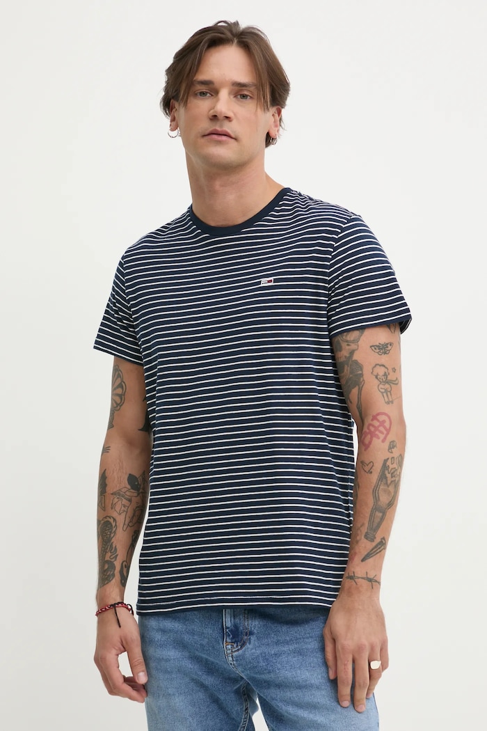 Bavlnené tričko Tommy Jeans regular tmavomodrá DM0DM20377