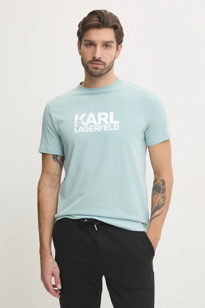 Karl Lagerfeld t-shirt z elastanem turkusowy 551235.755087