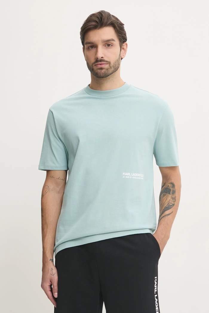 Karl Lagerfeld t-shirt bawełniany turkusowy 551230.755192