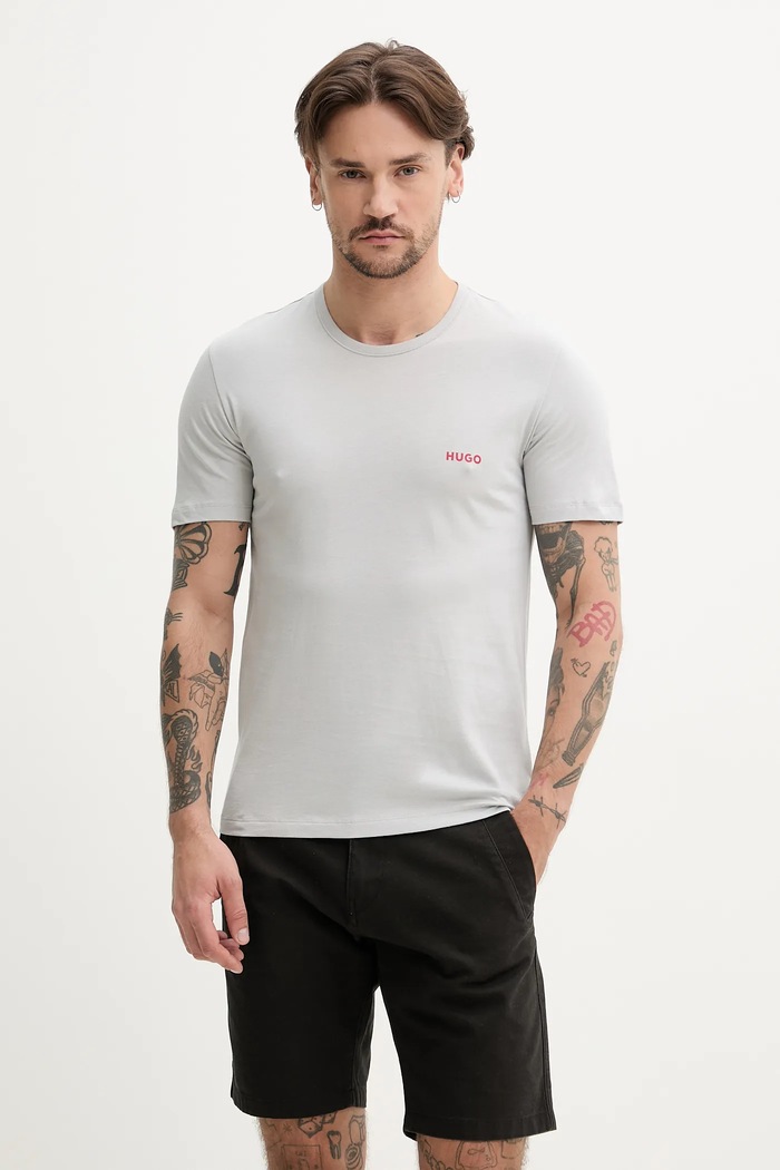 HUGO Tričko pánske bavlnené T-SHIRT RN TRIPLET P 3-pak potlač biela 50532811