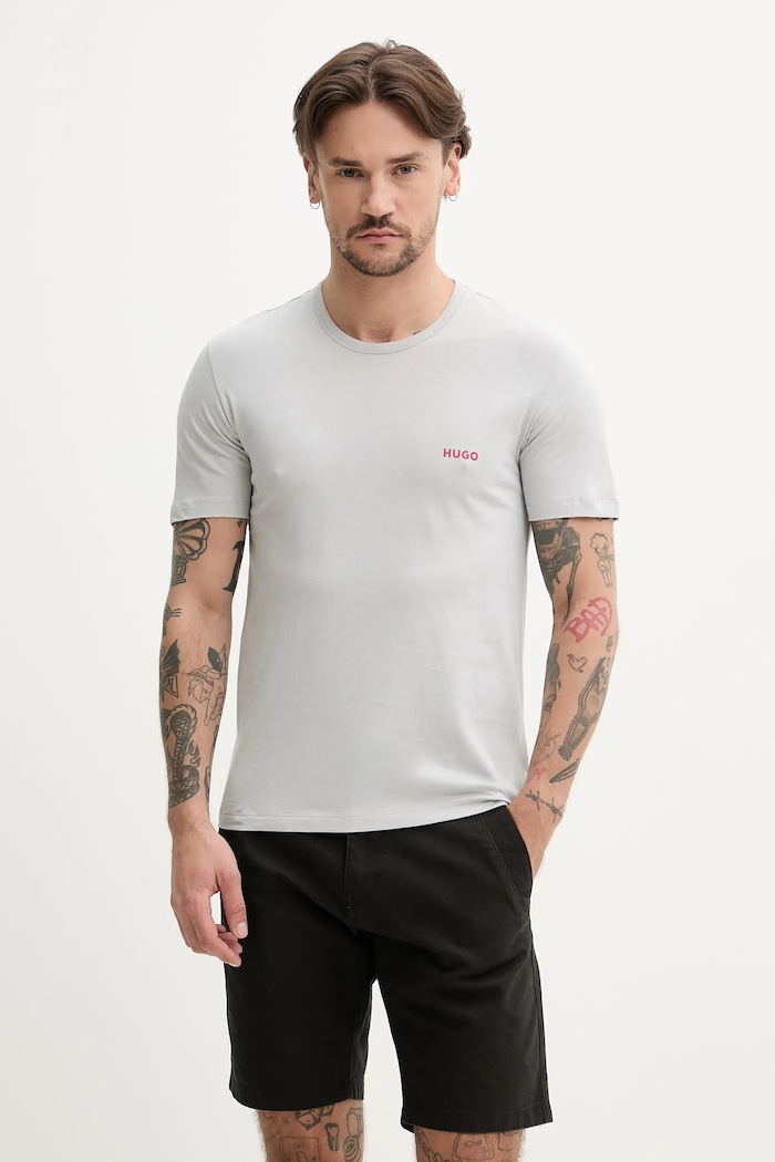 HUGO Tričko pánske bavlnené T-SHIRT RN TRIPLET P 3-pak potlač biela 50532811
