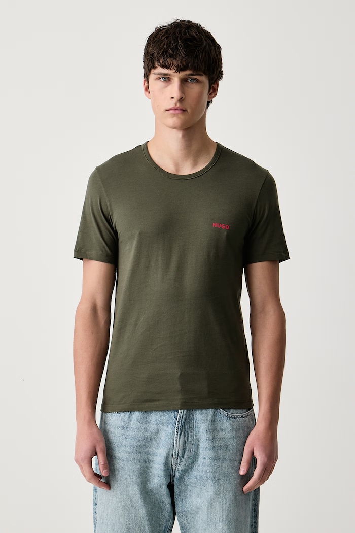 HUGO T-shirt męski bawełniany T-SHIRT RN TRIPLET P 3-pack 50532811 zielony SS26