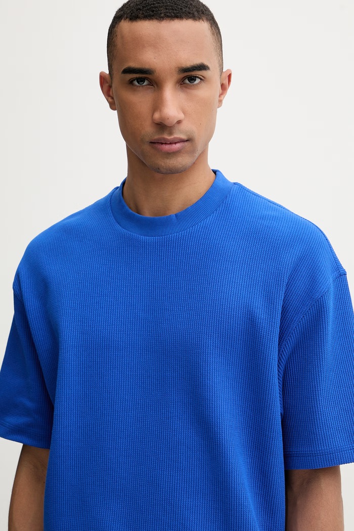 HUGO Blue úpletové tričko pánske s bavlnou Nuwaffle modrá 50534434
