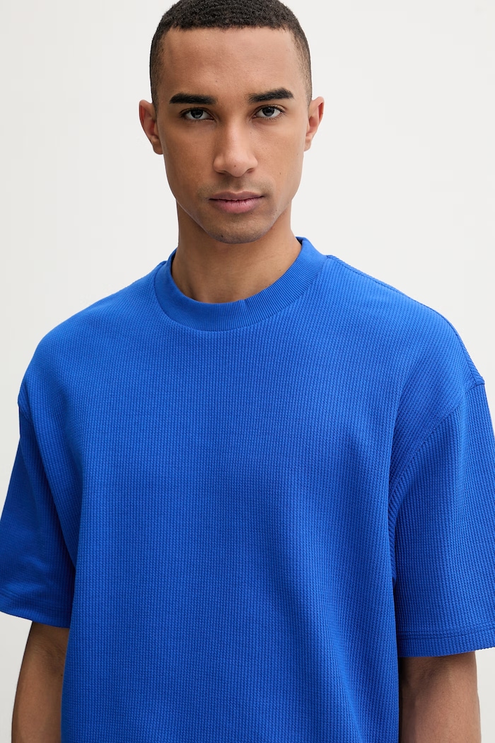 HUGO Blue úpletové tričko pánske s bavlnou Nuwaffle modrá 50534434