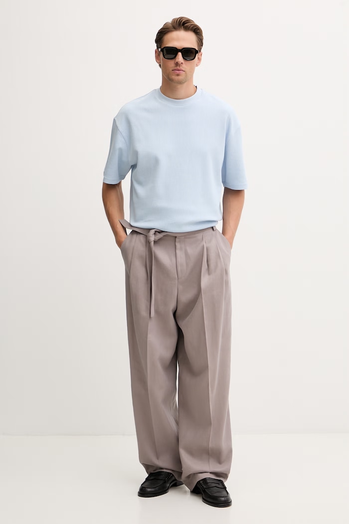 HUGO Blue tricou tricotat bărbătesc cu bumbac Nuwaffle 50534434 albastru SS26