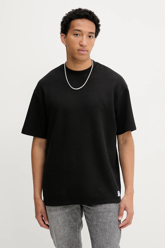 HUGO Blue Tricou tricotat bărbați cu bumbac Nuwaffle negru 50534434