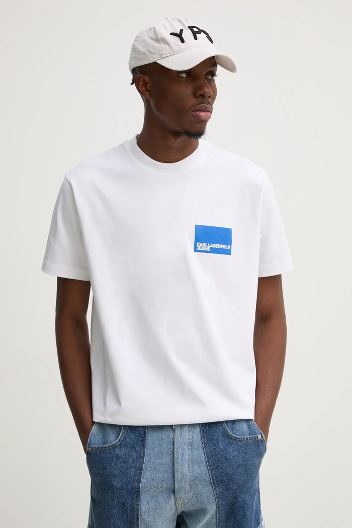 Памучна тениска Karl Lagerfeld Jeans свободна бял A1M17001