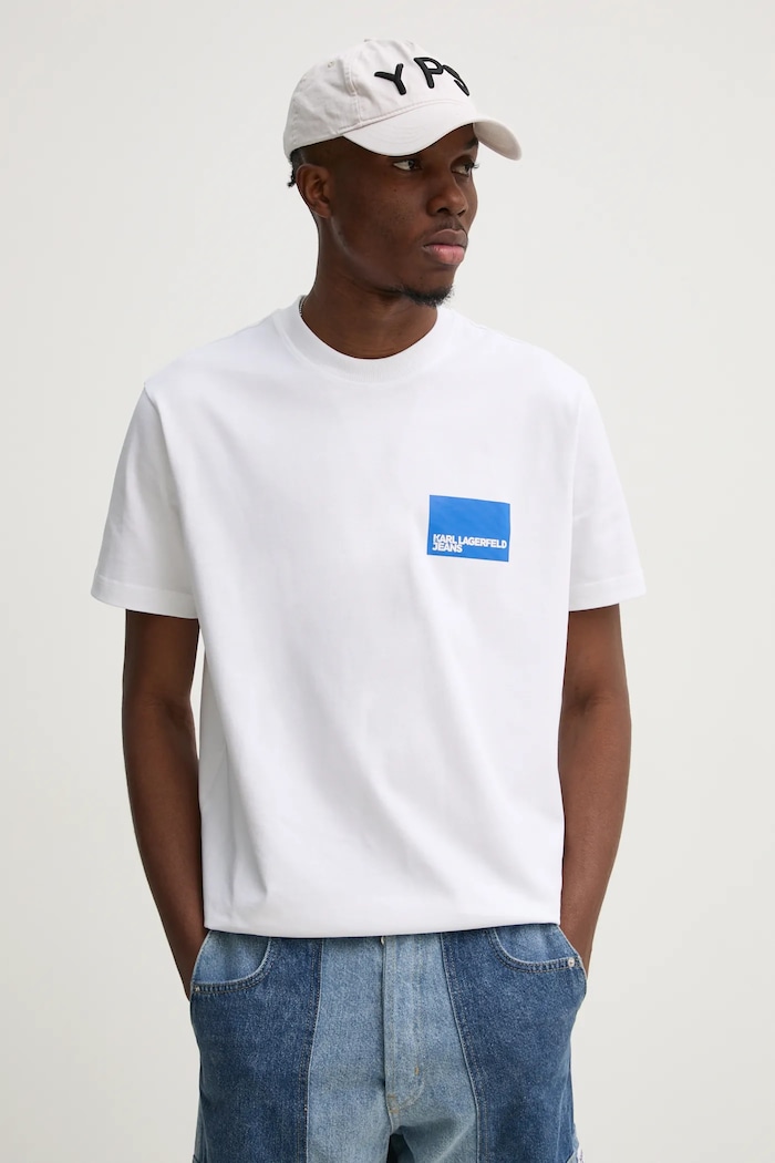 Памучна тениска Karl Lagerfeld Jeans свободна бял A1M17001