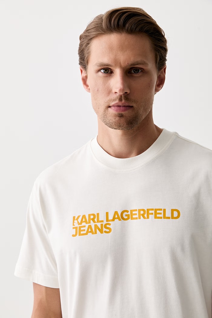 Karl Lagerfeld Jeans тениска мъжка от памук бежов A1M17002