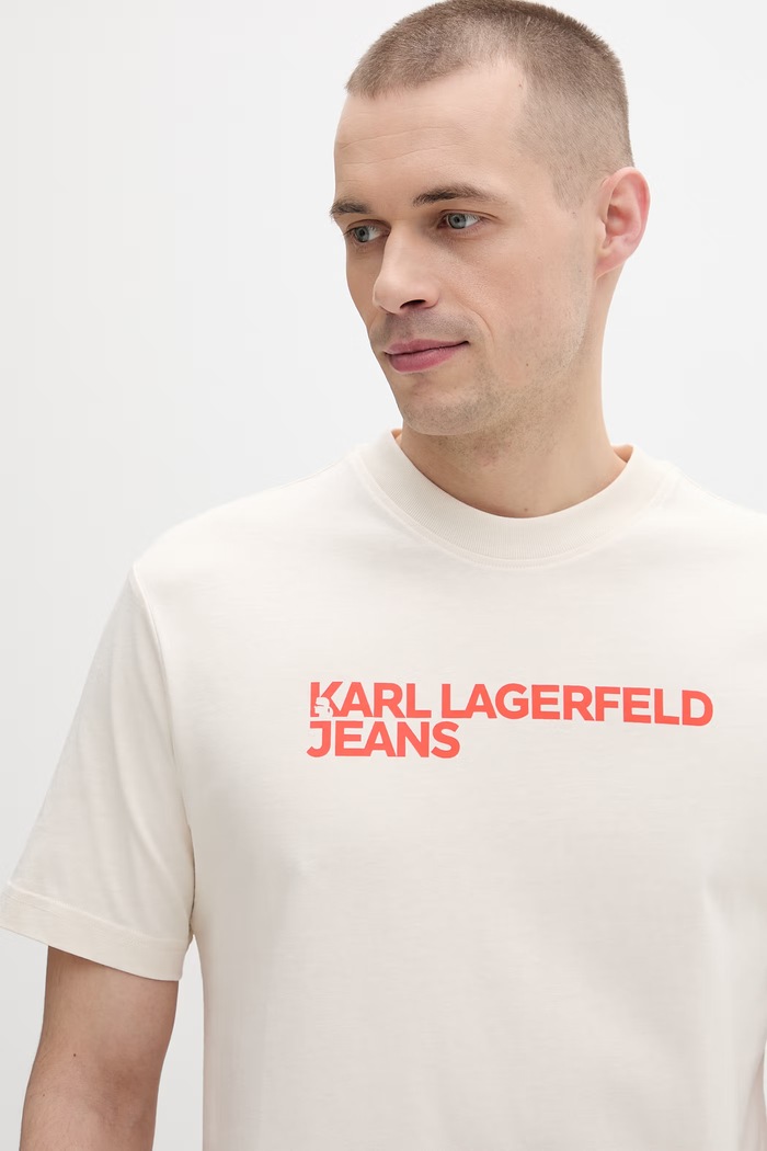 Karl Lagerfeld Jeans tričko pánske bavlnené béžová A1M17002