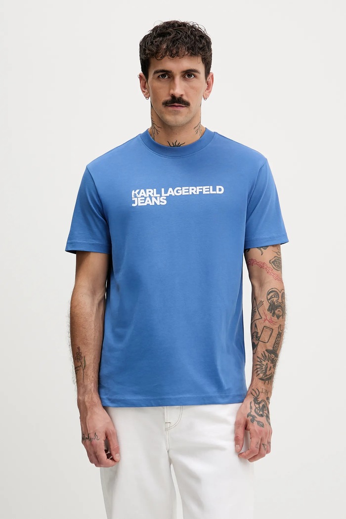 Karl Lagerfeld Jeans тениска мъжка от памук виолетов A1M17002