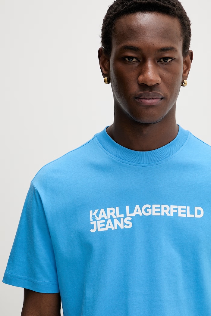 Karl Lagerfeld Jeans tričko pánske bavlnené modrá A1M17002