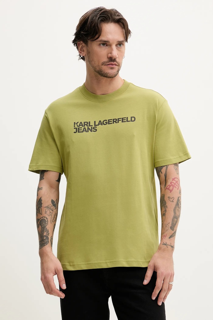 Karl Lagerfeld Jeans t-shirt męski bawełniany zielony A1M17002