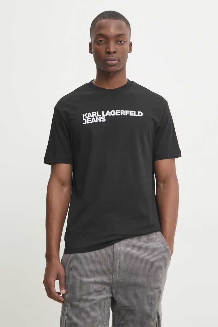 Karl Lagerfeld Jeans majica za muškarce od pamuka Planet friendly crna A1M17002