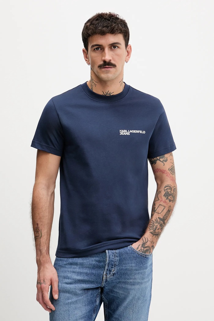 Karl Lagerfeld Jeans tričko pánské bavlněné námořnická modř A1M17003
