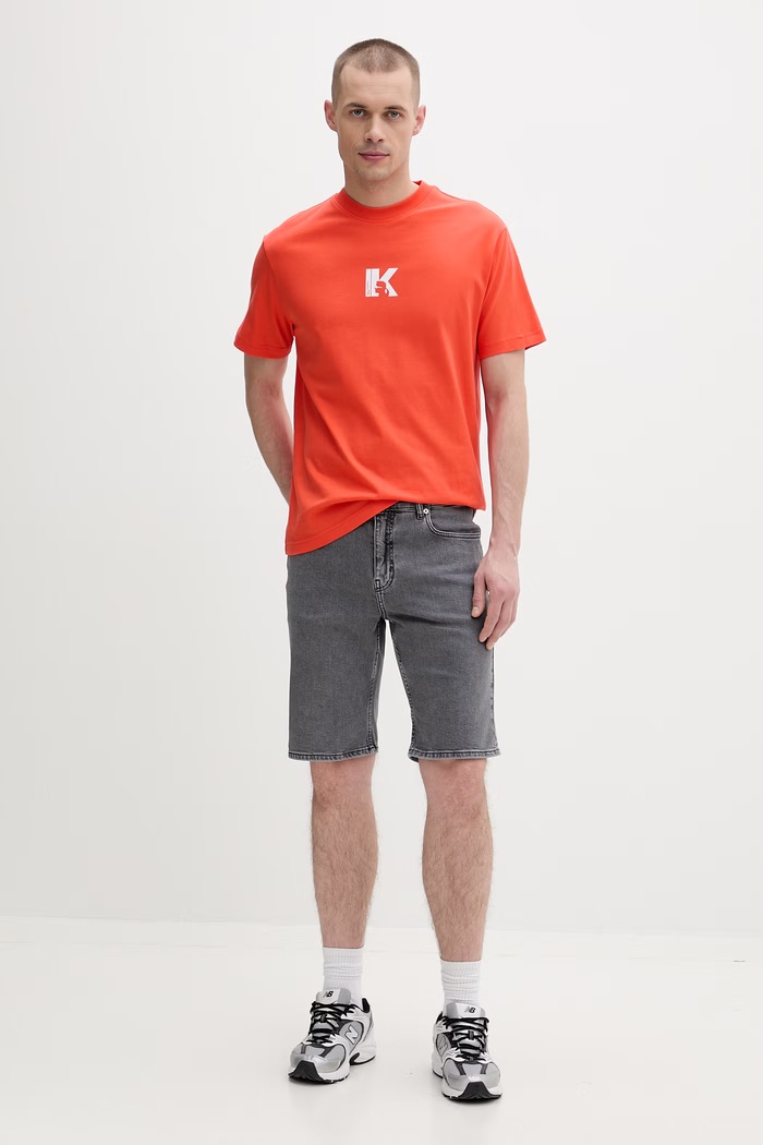 Karl Lagerfeld Jeans tričko pánske bavlnené A1M17044 oranžová SS26